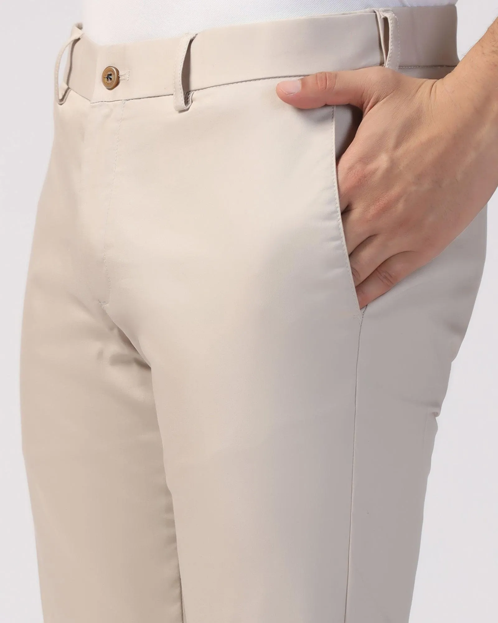 Slim Fit B-91 Casual Stone Beige Solid Khakis - Prince