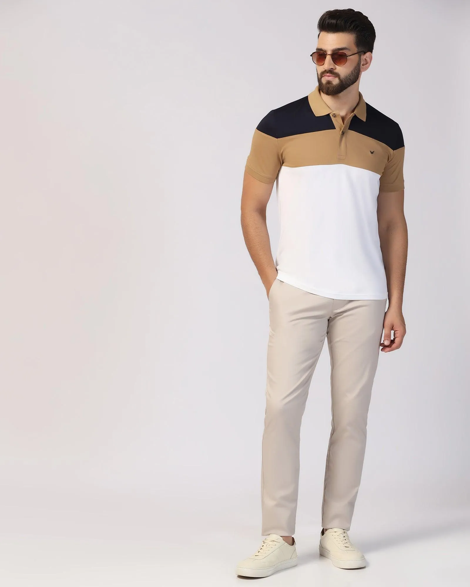 Slim Fit B-91 Casual Stone Beige Solid Khakis - Prince