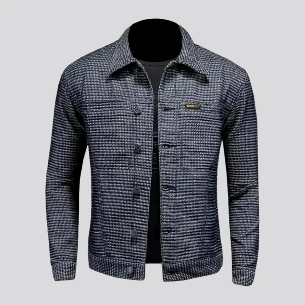 Slim ornament-print men's denim jacket