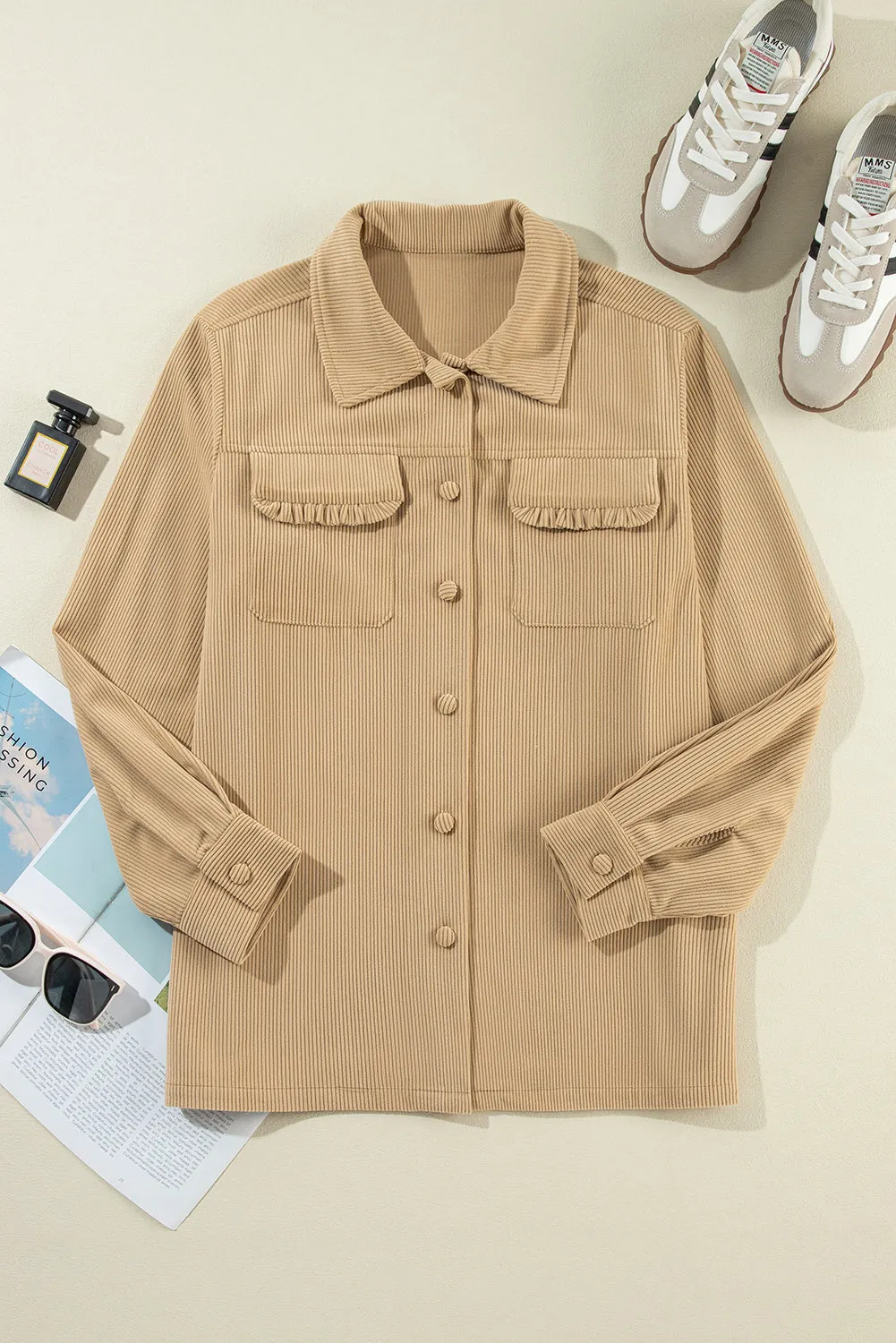 Solid Corduroy Flap Pocket Shacket