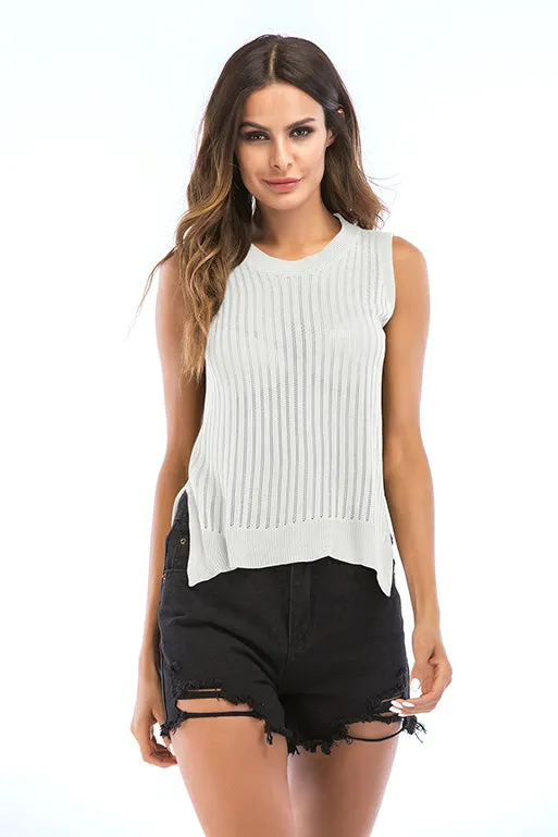 Solid Cut Out Slit Knit Tank Top