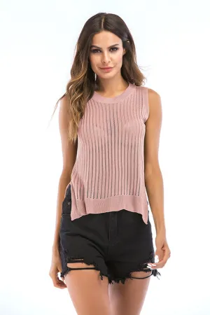 Solid Cut Out Slit Knit Tank Top