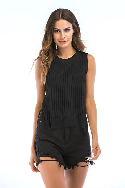 Solid Cut Out Slit Knit Tank Top