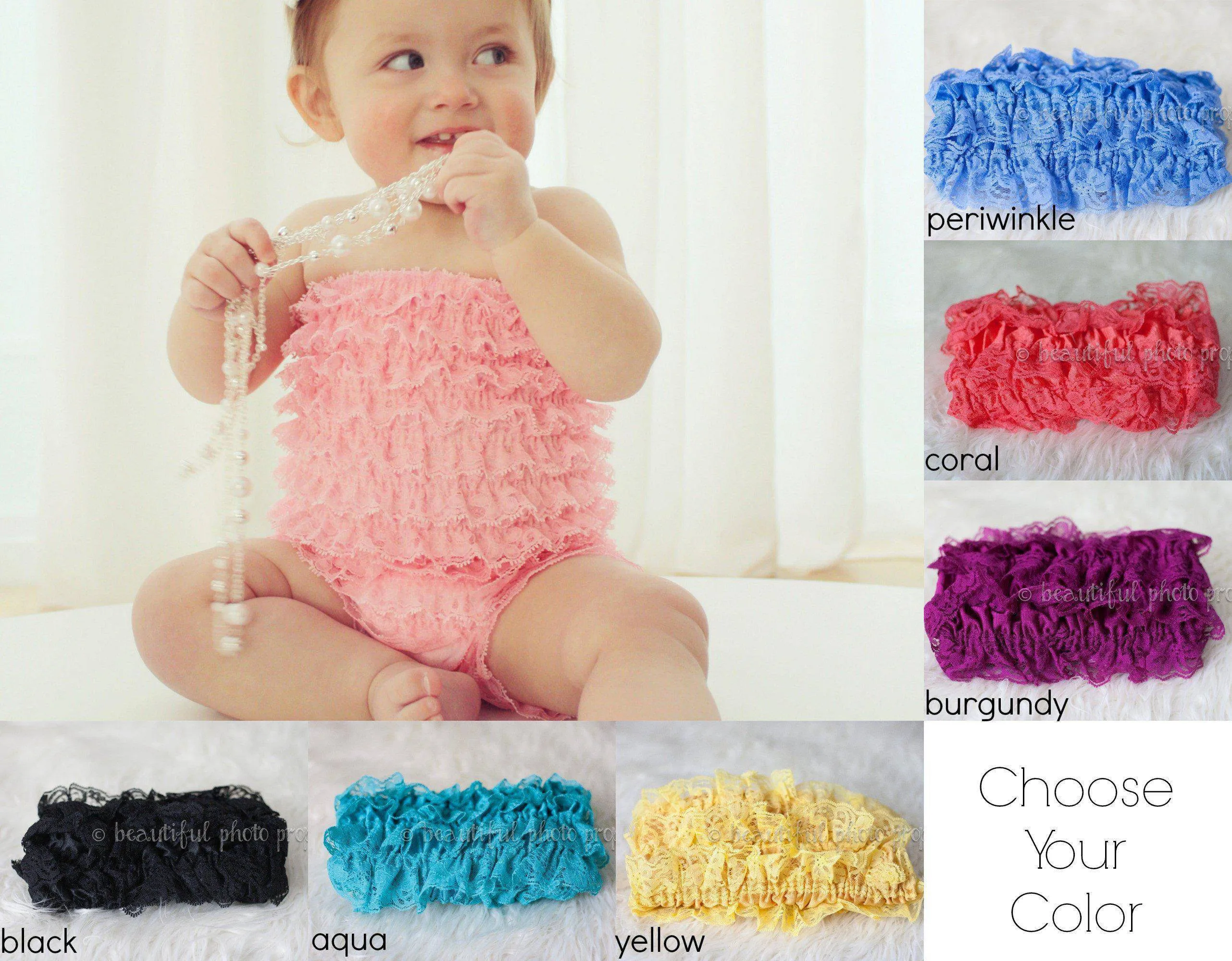 Solid Lace Petti Rompers - You Choose Color