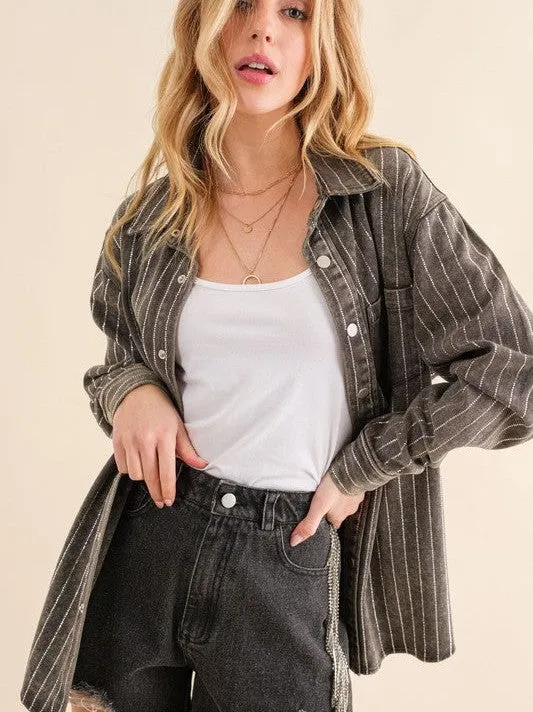 Sparkling Stones and Stripes Denim Shacket