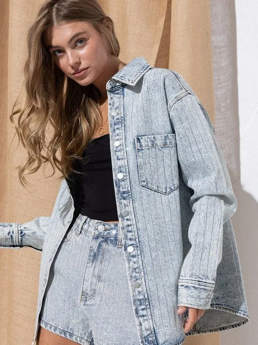 Sparkling Stones and Stripes Denim Shacket