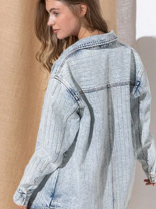 Sparkling Stones and Stripes Denim Shacket