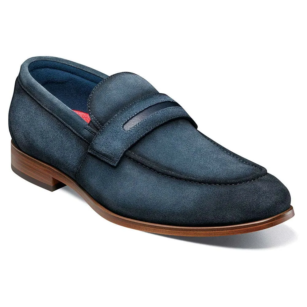 Stacy Adams Burke Navy Suede Men’s Moc Toe Saddle Slip On Shoes