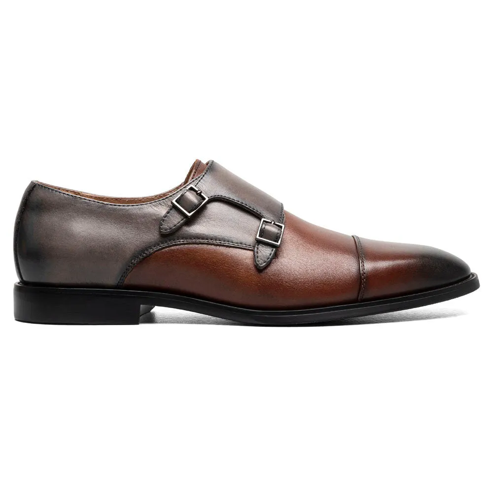 Stacy Adams Raythorne Gray and Brown Men’s Cap Toe Double Monk Strap Shoes