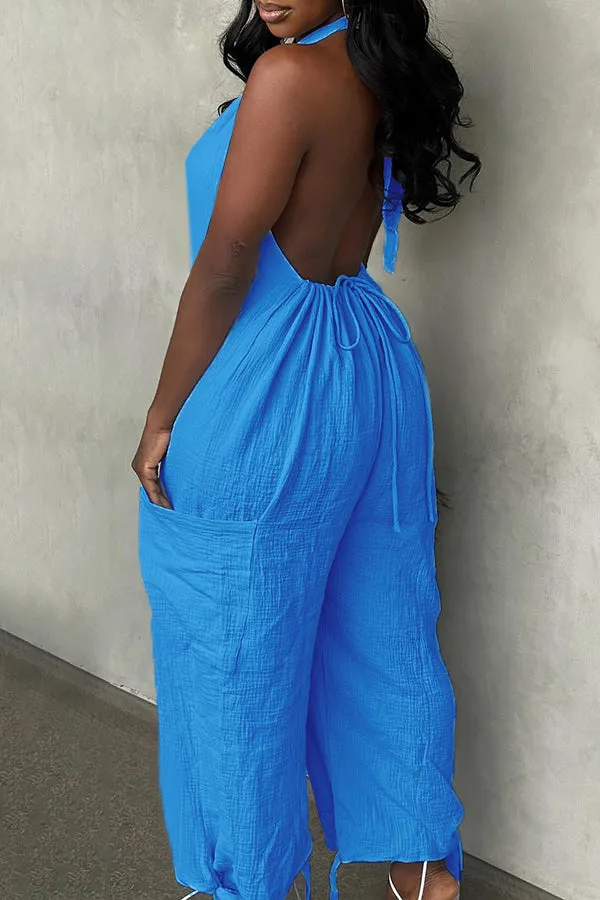 Stylish Halter Drawstring Back Jumpsuit