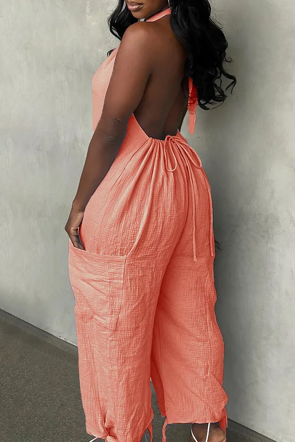 Stylish Halter Drawstring Back Jumpsuit