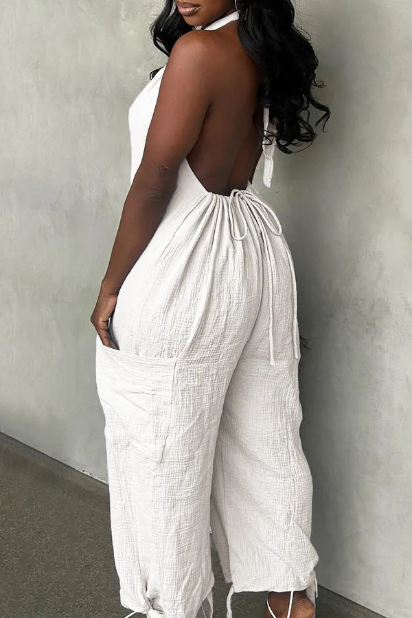 Stylish Halter Drawstring Back Jumpsuit