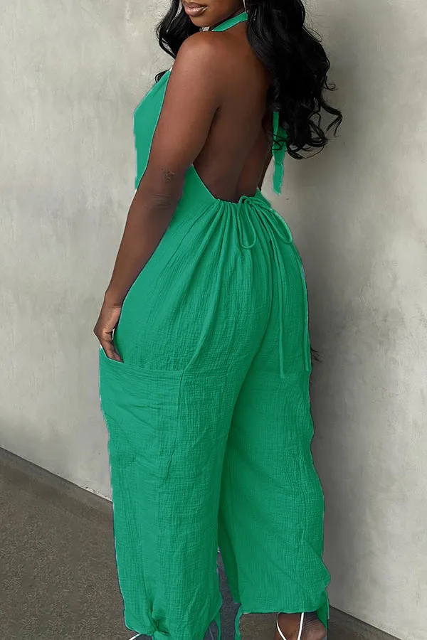 Stylish Halter Drawstring Back Jumpsuit