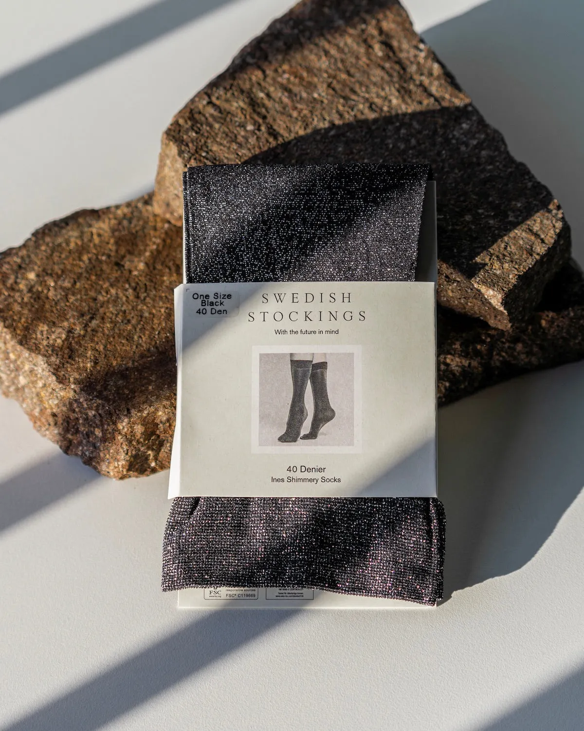 SWEDISH STOCKINGS SOCKS  INES BLACK SHIMMERY 40 DEN