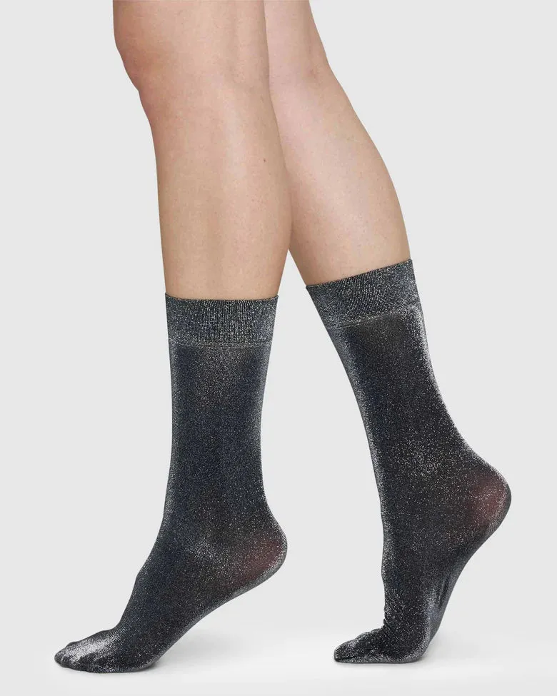 SWEDISH STOCKINGS SOCKS  INES BLACK SHIMMERY 40 DEN