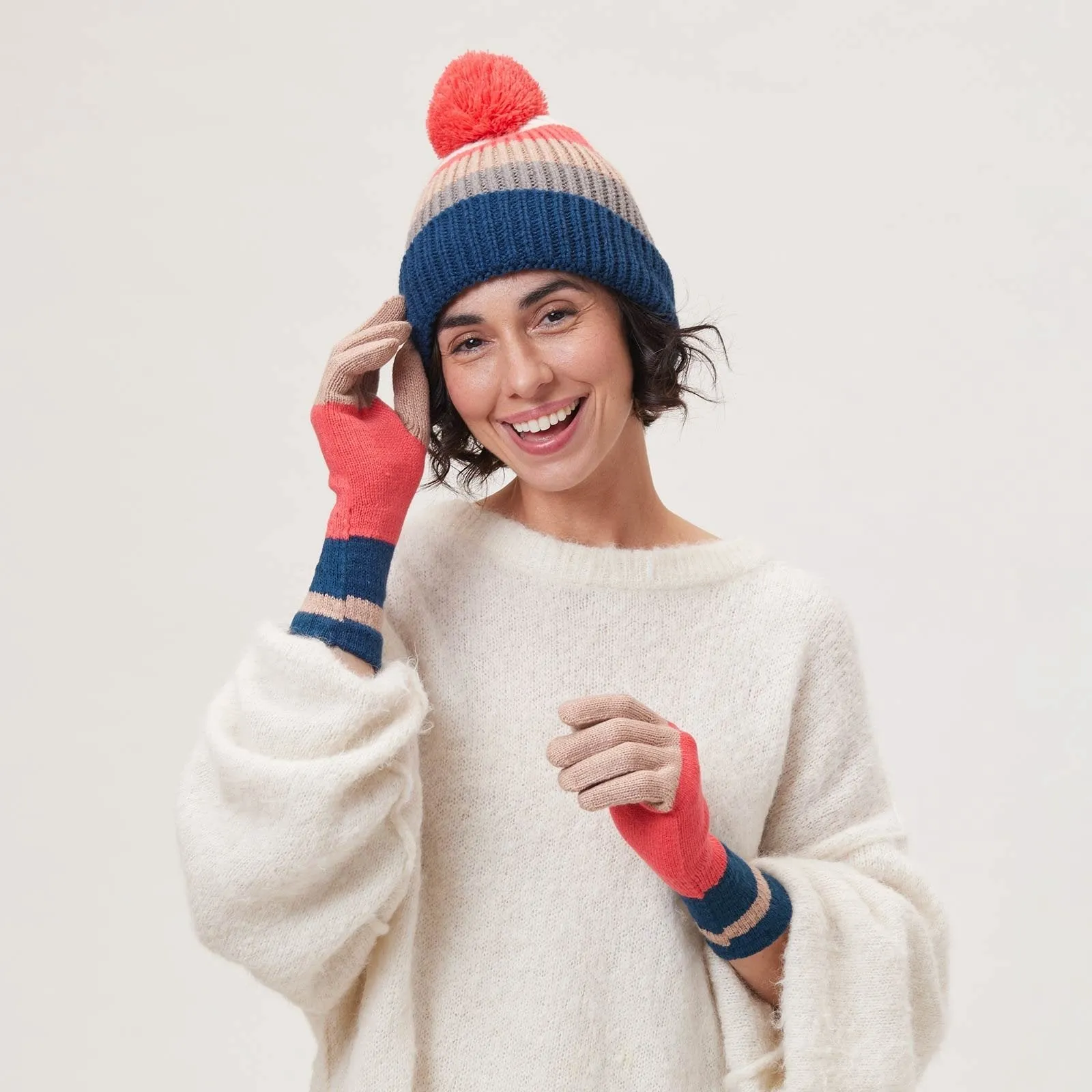 Tan Paddington Stripe Knit Gloves