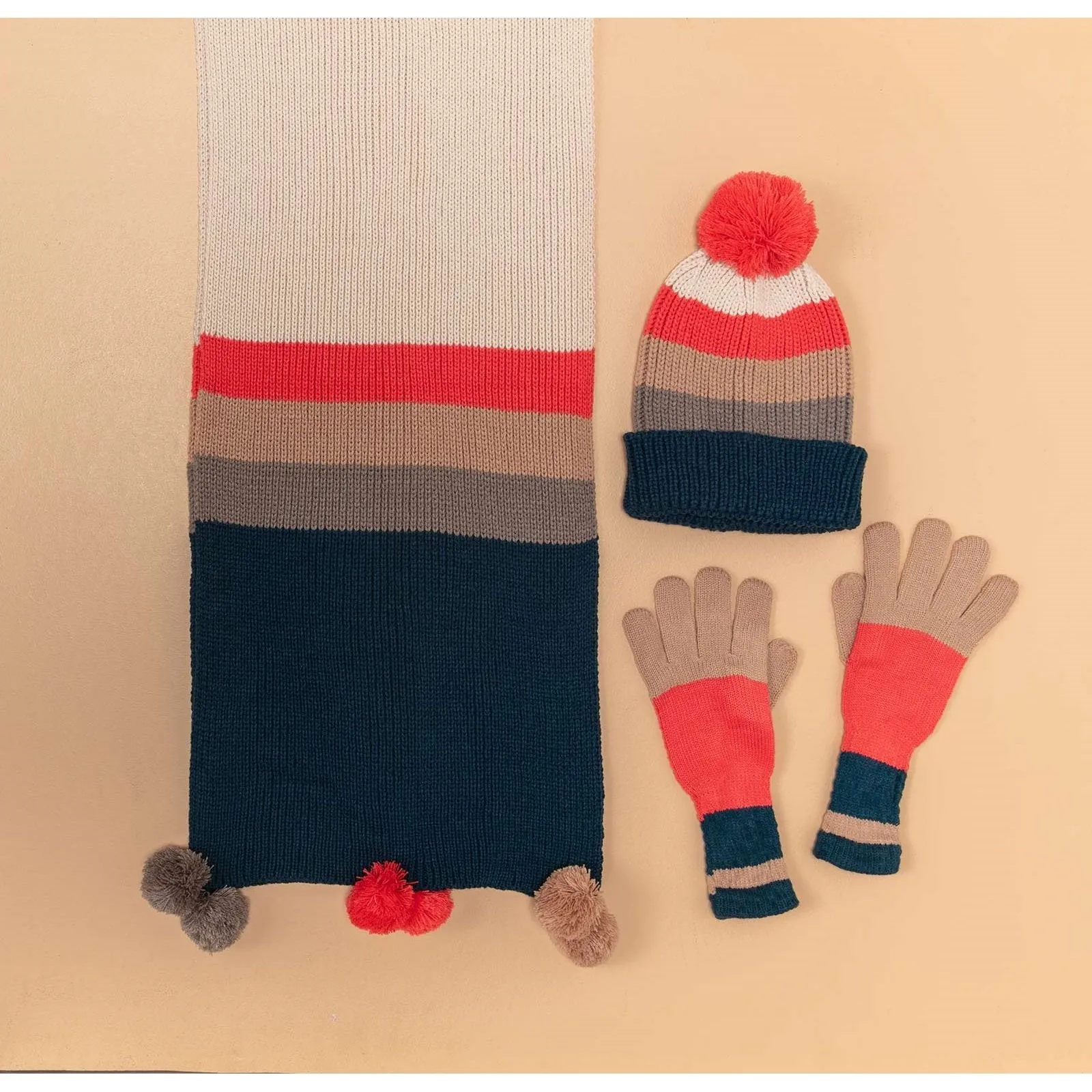 Tan Paddington Stripe Knit Gloves