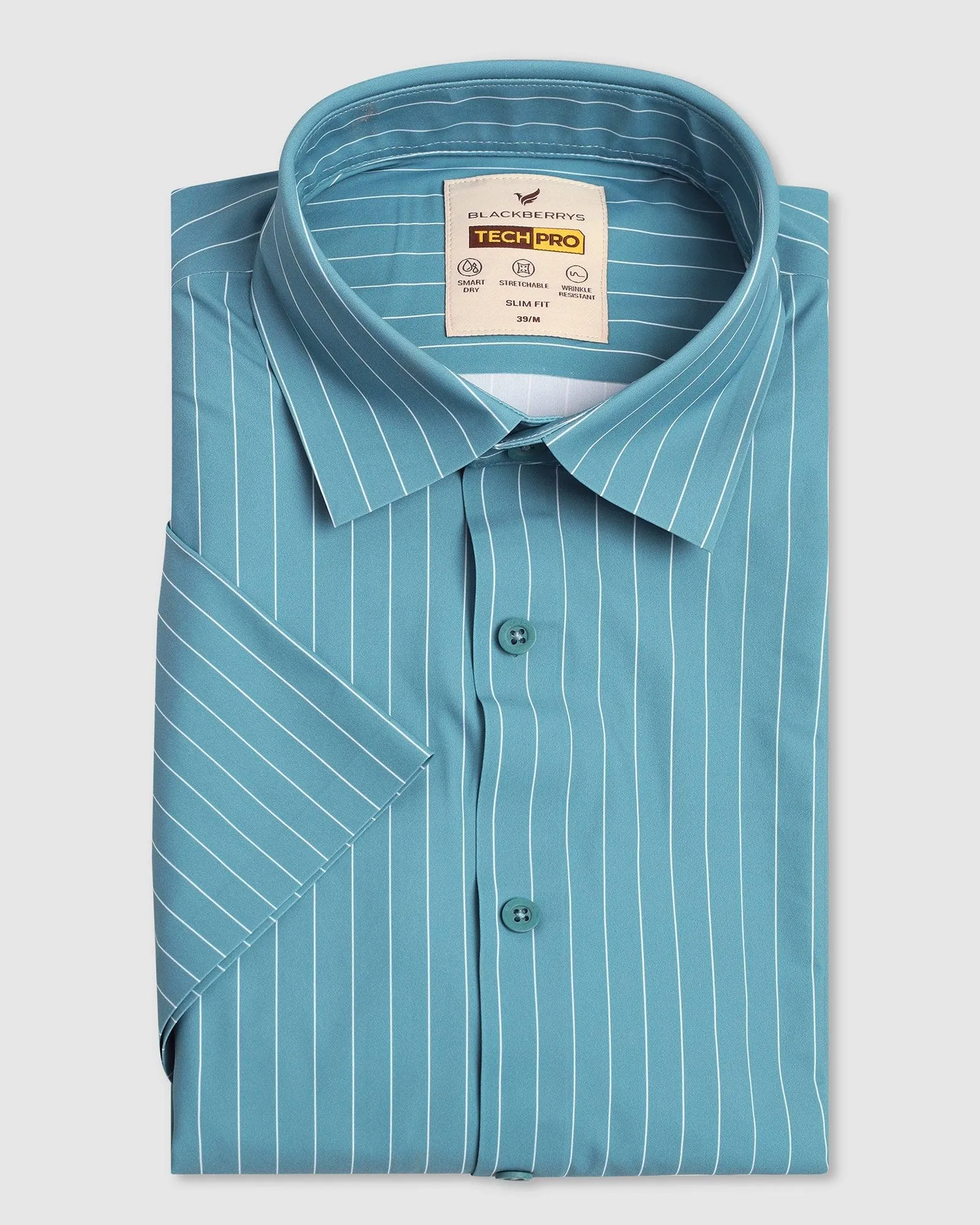 TechPro Formal Half Sleeve Green Stripe Shirt - Dickins