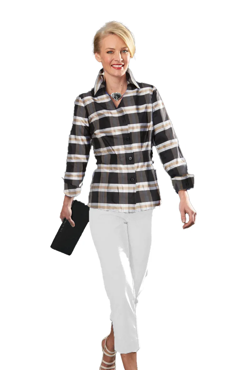 Tri Colored Plaid Dupioni Cara Shirt