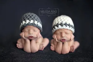 TWIN SET Newborn Hats Gray Cream Striped Baby Beanies