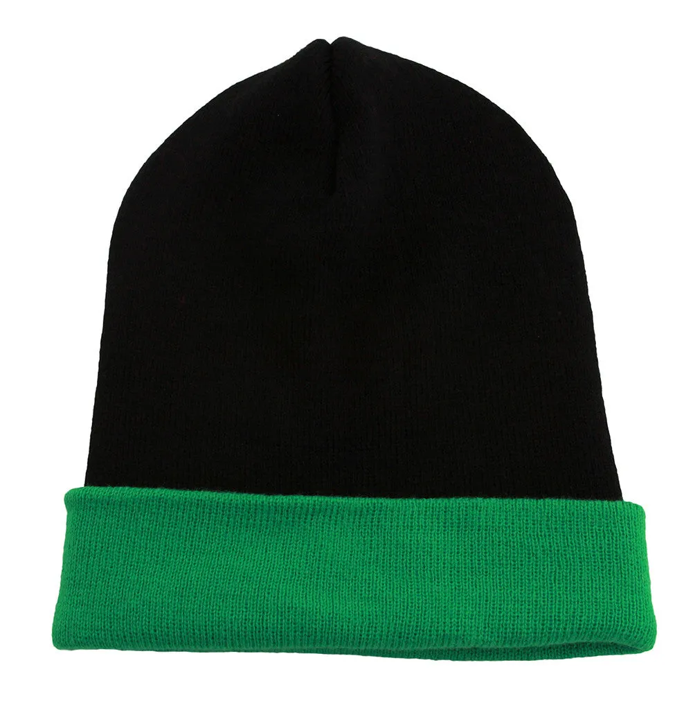 Two Tone Long Beanie Black / Kelly Green