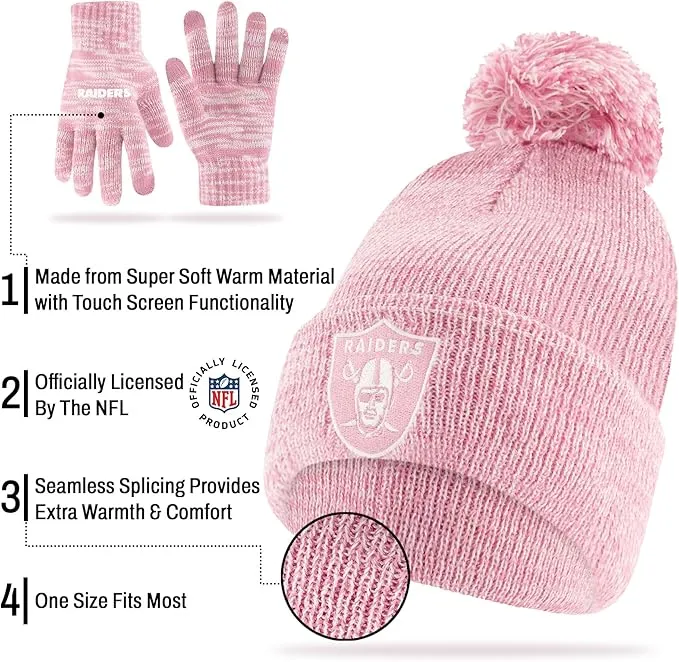 Ultra Game Adults Unisex NFL Official Super Soft Winter Beanie Knit Hat with Extra Warm Touch Screen Gloves|Las Vegas Raiders