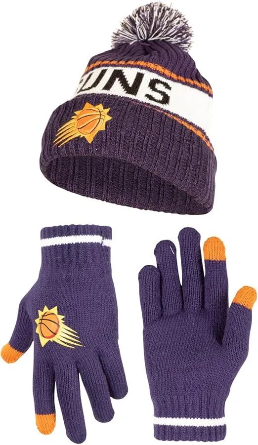 Ultra Game NBA Official Men’s Super Soft Winter Beanie Knit Hat With Extra Warm Touch Screen Gloves - Unisex, Phoenix Suns, Team Color, 1SIZE|Phoenix Suns