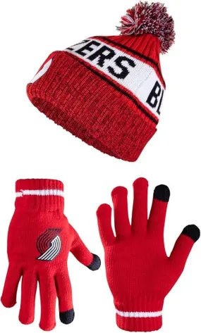 Ultra Game NBA Official Men’s Super Soft Winter Beanie Knit Hat With Extra Warm Touch Screen Gloves - Unisex, Portland Trail Blazers, Team Color, 1SIZE|Portland Trail Blazers