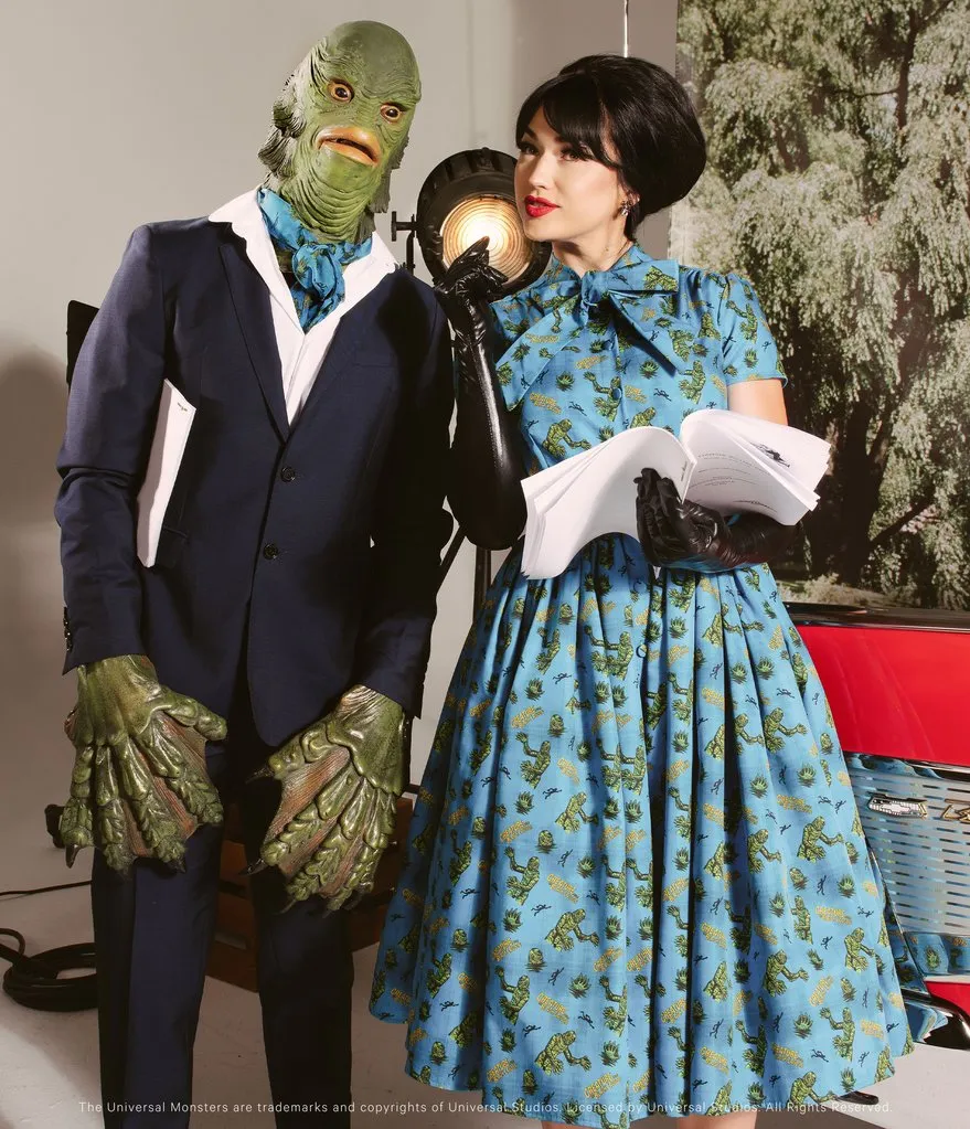 Universal Monsters x Unique Vintage 1950s Creature From The Black Lagoon Print Swing Dress (S ONLY)