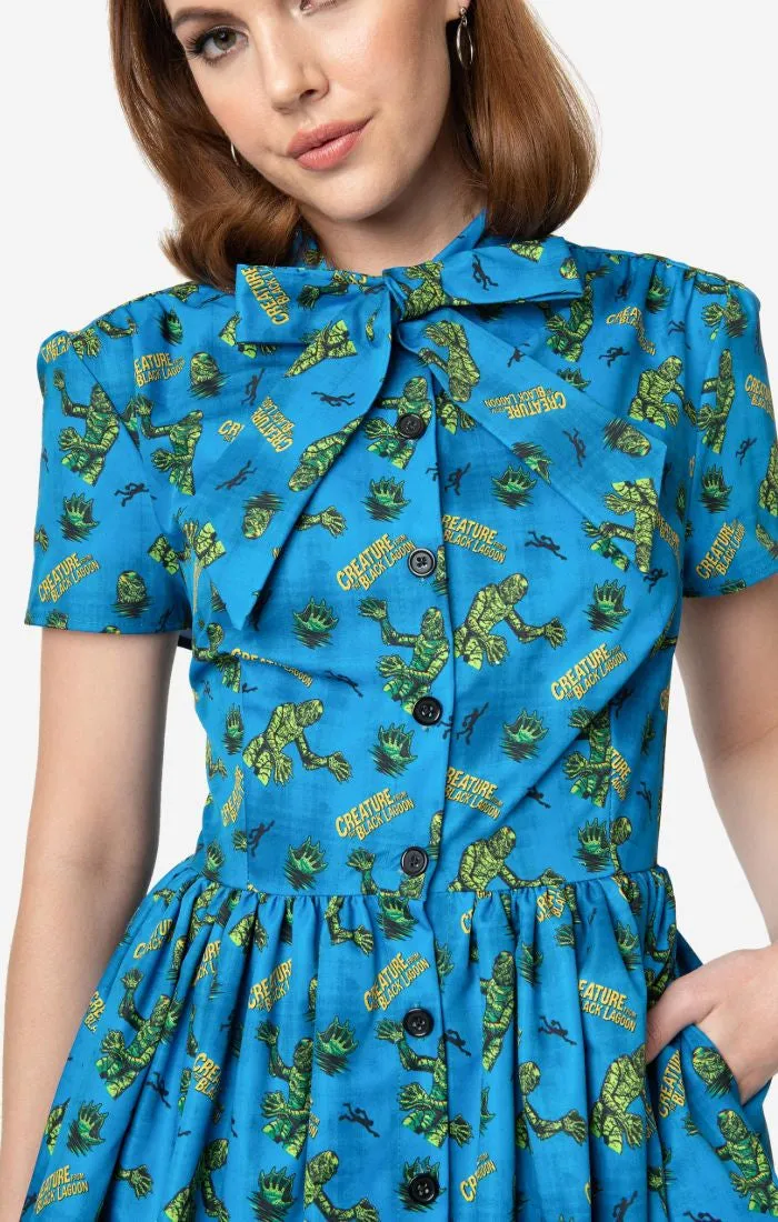 Universal Monsters x Unique Vintage 1950s Creature From The Black Lagoon Print Swing Dress (S ONLY)