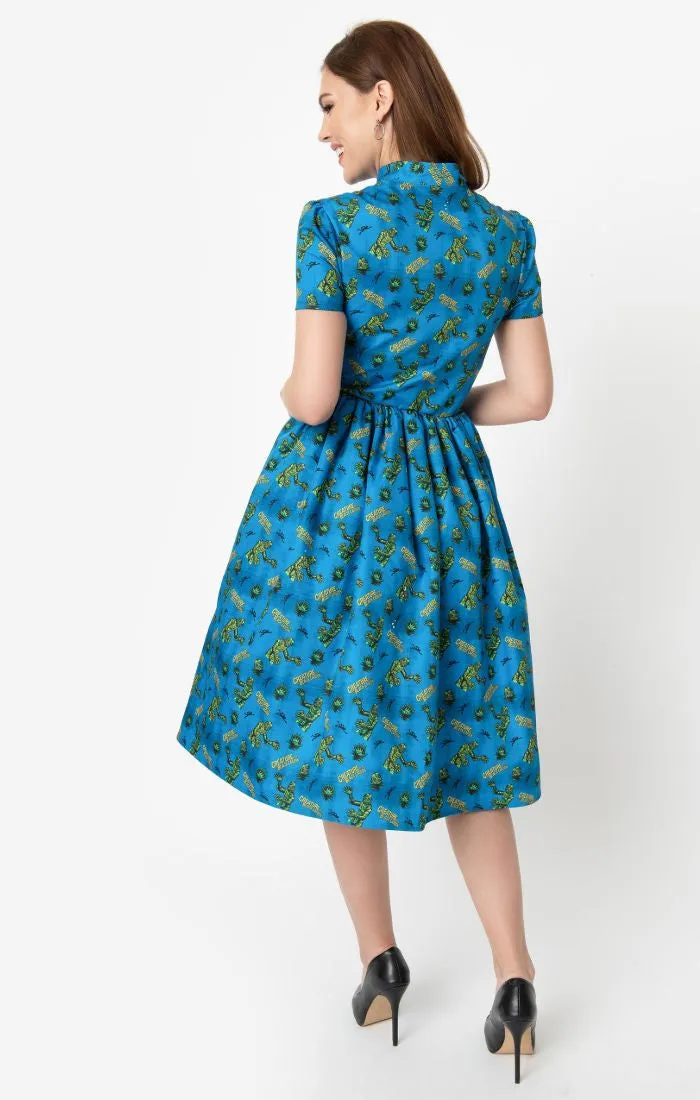 Universal Monsters x Unique Vintage 1950s Creature From The Black Lagoon Print Swing Dress (S ONLY)