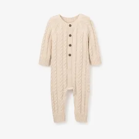 Wheat Horseshoe Cable Knit Baby Jumpsuit