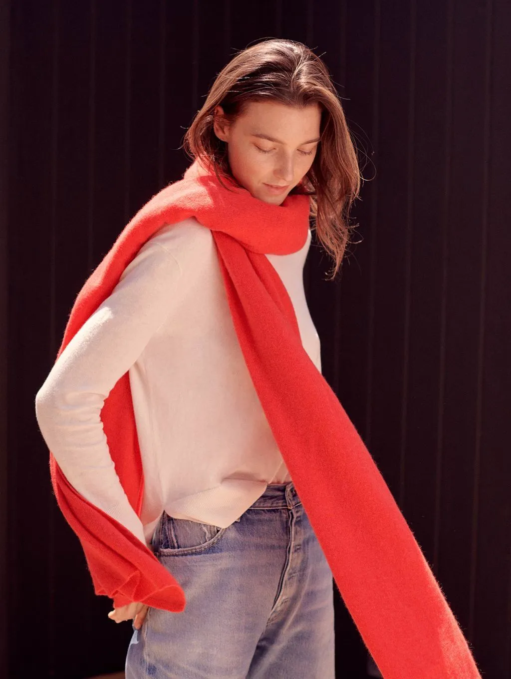 White   Warren - Cashmere Travel Wrap in Sunset Red Heather