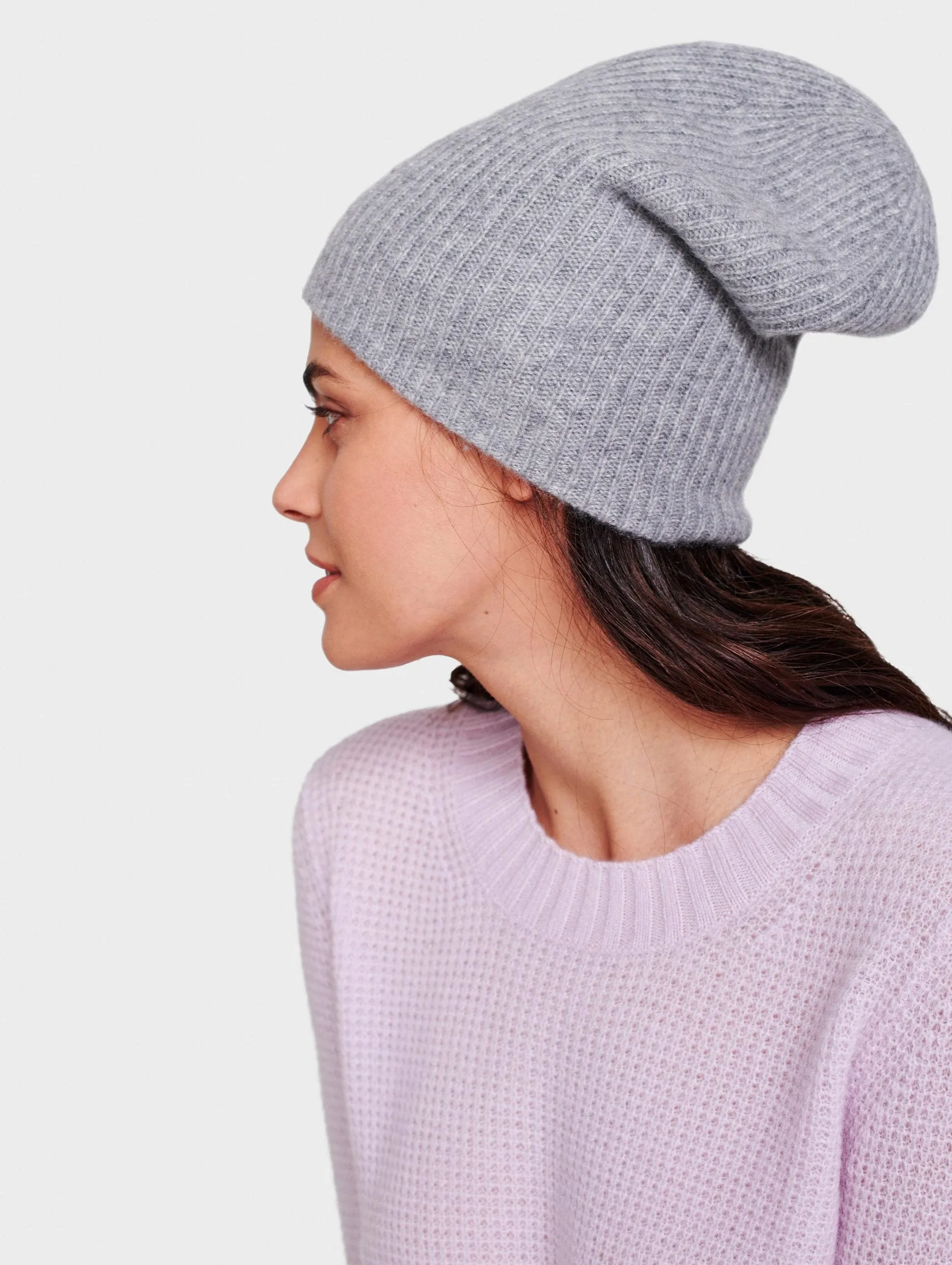 White   Warren - Plush Rib Beanie in Smoke Heather