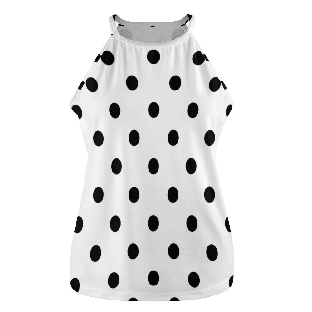 White With Black Polka Dots Women's Round-Neck Vest Tank Top