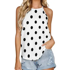 White With Black Polka Dots Women's Round-Neck Vest Tank Top