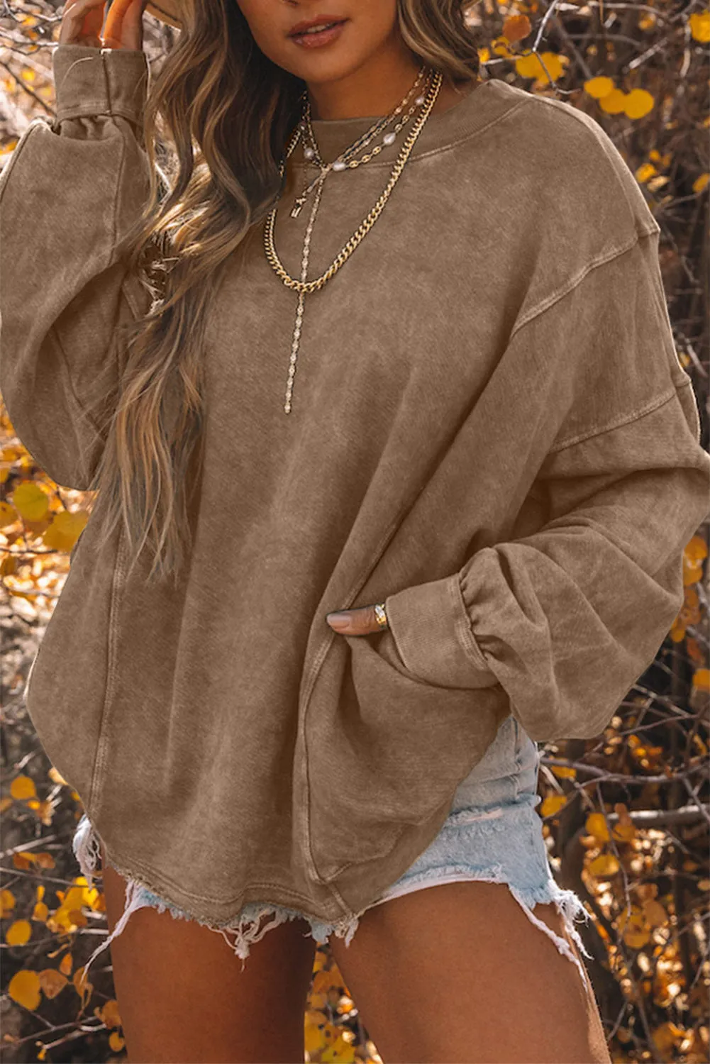 Women's Exposed Seam Twist Open Back Oversized Sweatshirt