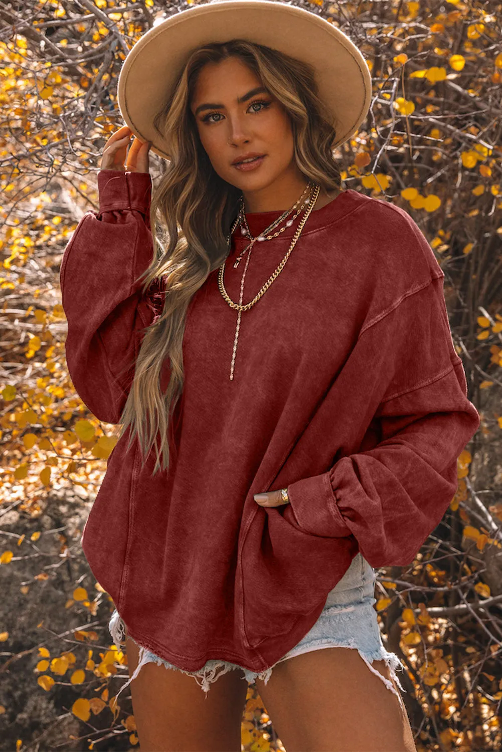 Women's Exposed Seam Twist Open Back Oversized Sweatshirt