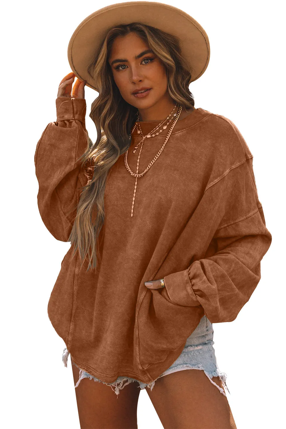 Women's Exposed Seam Twist Open Back Oversized Sweatshirt