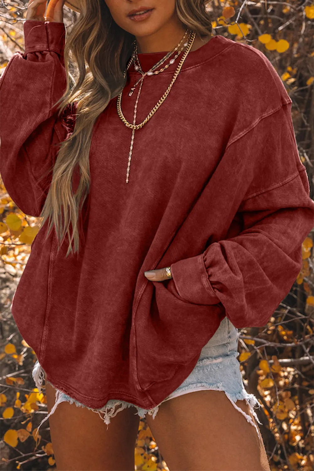 Women's Exposed Seam Twist Open Back Oversized Sweatshirt