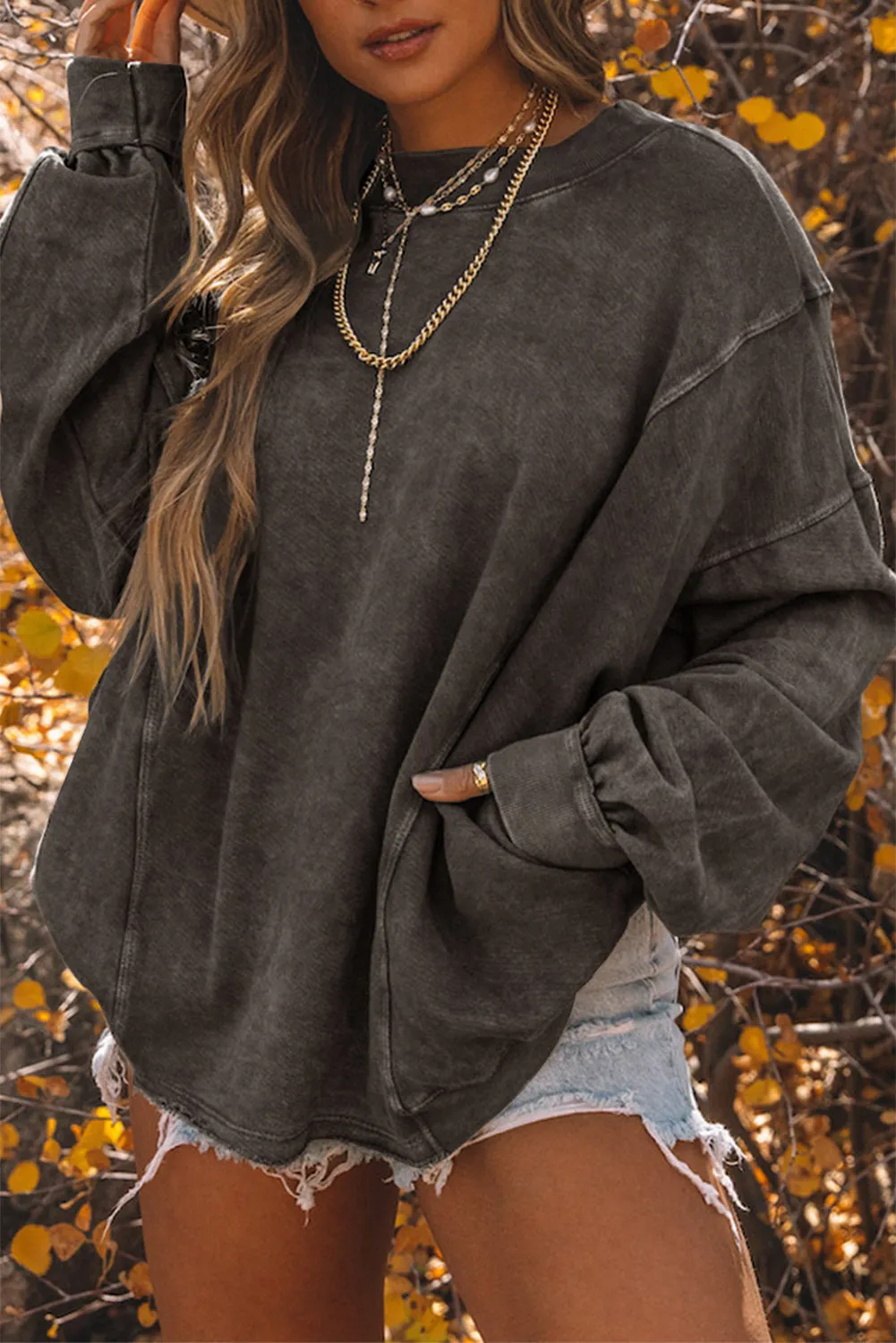 Women's Exposed Seam Twist Open Back Oversized Sweatshirt