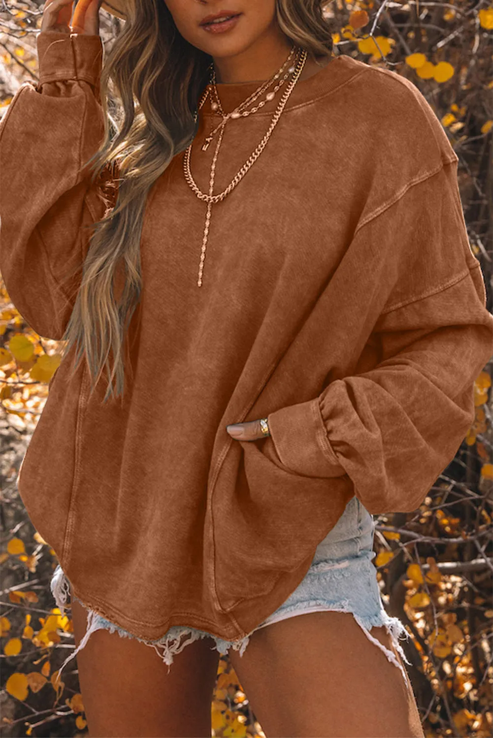 Women's Exposed Seam Twist Open Back Oversized Sweatshirt