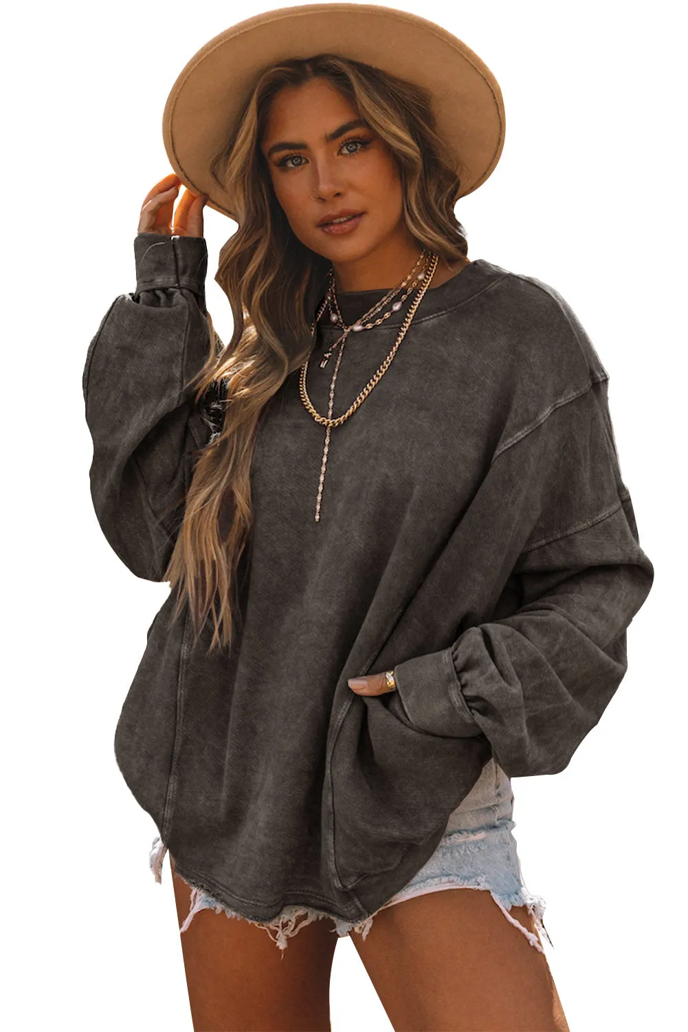 Women's Exposed Seam Twist Open Back Oversized Sweatshirt