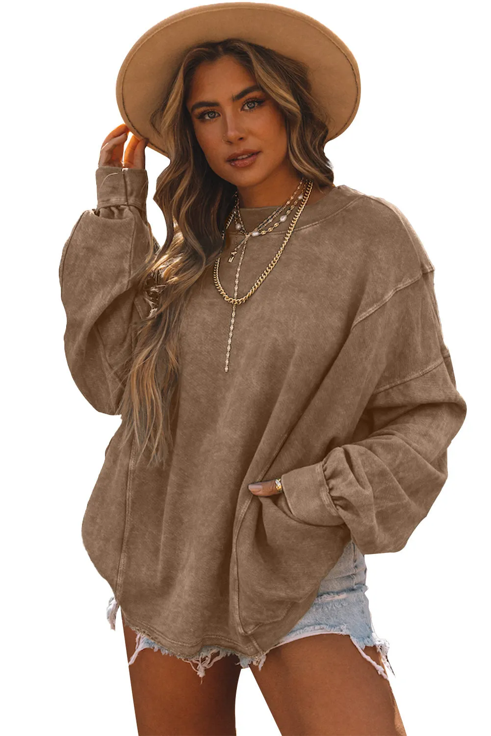 Women's Exposed Seam Twist Open Back Oversized Sweatshirt