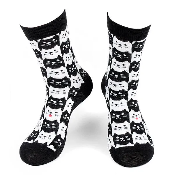 *Women's "Cute Cuddly Kitty Cat" Novelty Socks Black/White