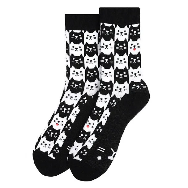 *Women's "Cute Cuddly Kitty Cat" Novelty Socks Black/White