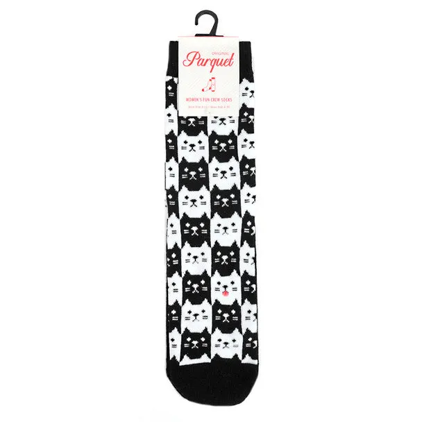 *Women's "Cute Cuddly Kitty Cat" Novelty Socks Black/White