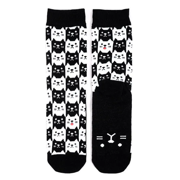 *Women's "Cute Cuddly Kitty Cat" Novelty Socks Black/White