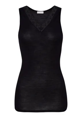 Woolen Lace Fine Ribbed Wool And Silk Tank Top | Black 70971-019