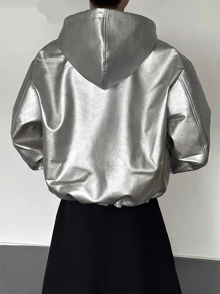 Y2k Silver Oversized PU Leather Jacket